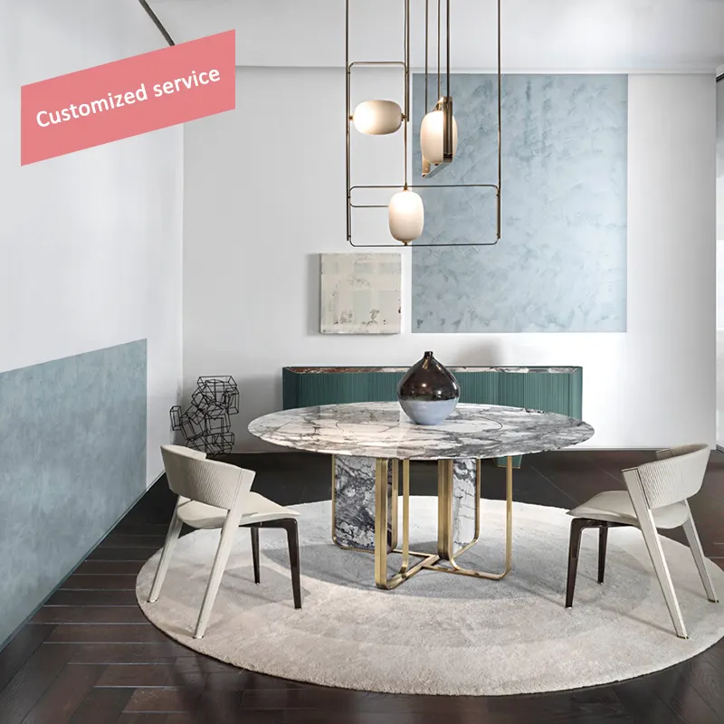 Mesa de comedor redonda de lujo, mesita de centro de mármol Nova, personalizada, nórdica, moderna, para restaurante, de metal dorado