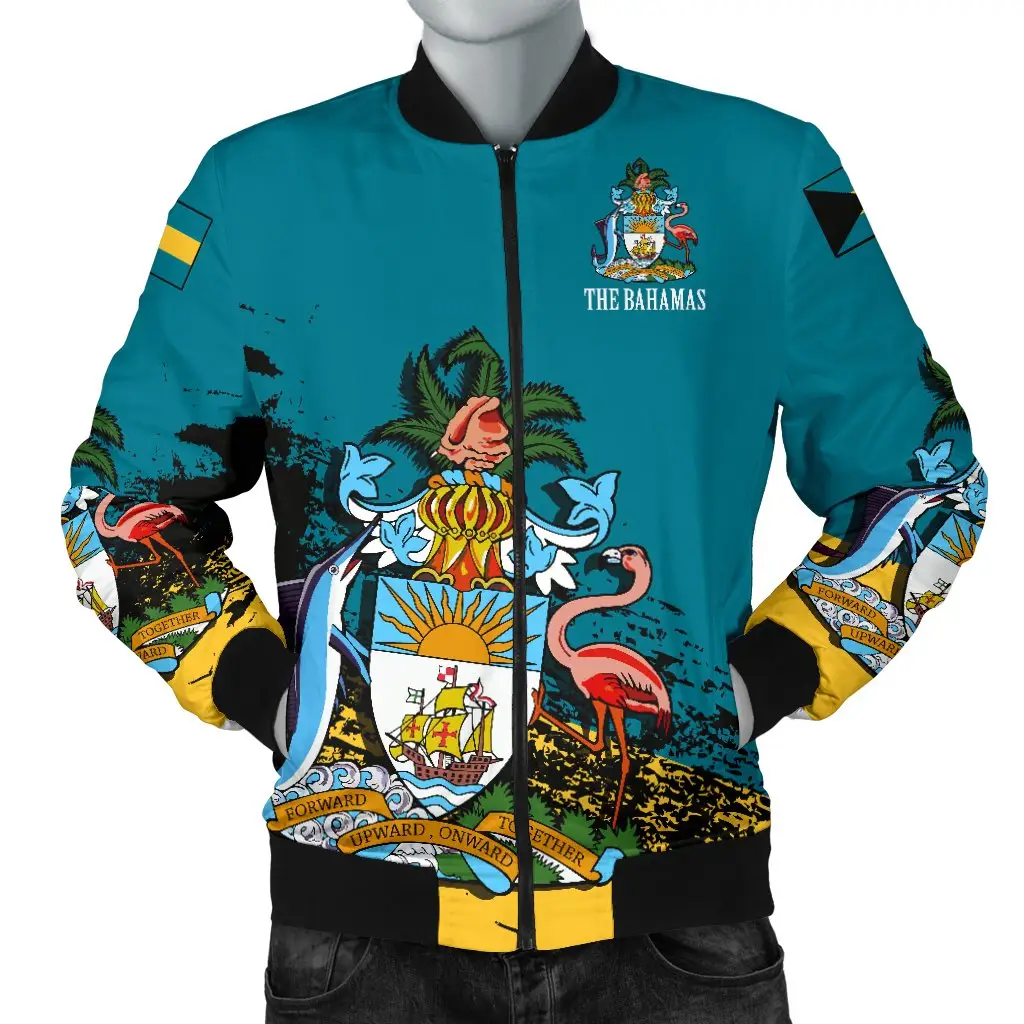 Oem venta al por mayor Bahamas chaqueta de bombardero especial de los hombres logotipo personalizado chaquetas de los hombres de las Bahamas impresión en la demanda chaqueta para los hombres