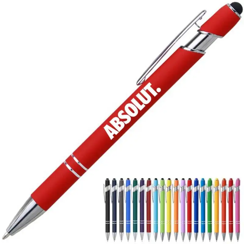 Dokunmatik ekranlar için MEGA Stylus özel logolu kalem tükenmez kalem kazınmış özel logo ile yumuşak Stylus Metal ballPen