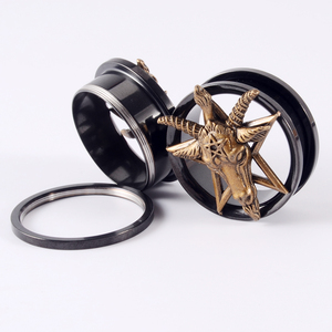 Thép không gỉ sáu cánh sao cắm tai cừu đầu ròng rọc Đồng hồ đo tai vàng gạc ống tai cắm đường hầm xuyên đồ trang sức - Product Image 4