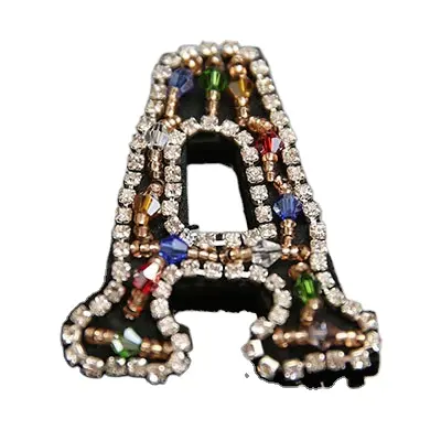 26 inglés letras alfabeto diamantes de imitación perlas parches apliques coser abalorios apliques ropa bolsas de zapatos decoración parche DIY