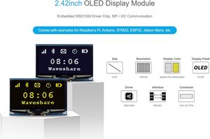 SSD1309 Treiber chip SPI Weiß/Gelb Optional 128 X64 Auflösung Waves hare 2,42 Zoll OLED-Anzeige modul Raspberry Pi - Product Image 6