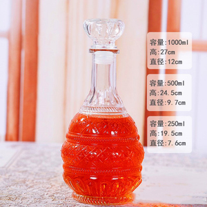 500ml <strong>1L</strong> Big Capacity Transparent Thickened Special Shape Glass Wine Bottle Health Red Wine Bottle for Beverage with Glass Cap - Product Image 2
