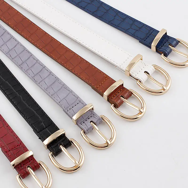 Wholesale High Quality Ladies Casual Gold Buckle Belt Fashion Crocodile Pattern Leather Women Jeans Waist Belts