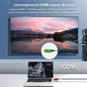 8K 60Hz <strong>HDMI</strong> Fiber Extender Over OM5 Multimode Single Core LC Transmitter Receiver up <strong>to</strong> 100 Meter - Product Image 3