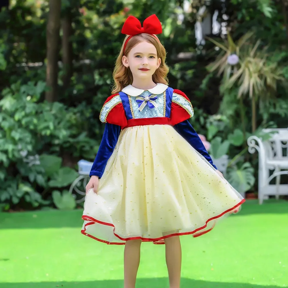 Pakaian Anak-anak Kain Beludru Kerah Peter Pan Kualitas Tinggi Kostum Cosplay Putri Gaun Peri untuk Pesta Anak Perempuan Gaun Pesta