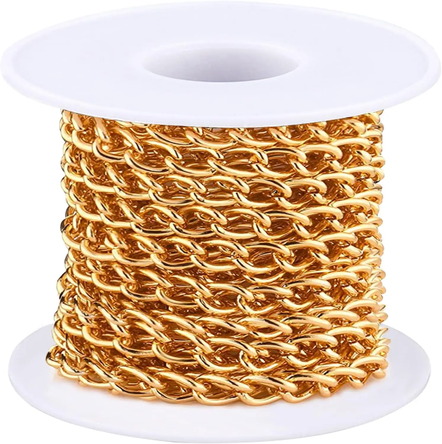 Aluminium Curb Chain Roll, Thick Twisted Chain Links, Gold Plated Metal Craft Chain Curb Link Chain Spool for Jewelry Making