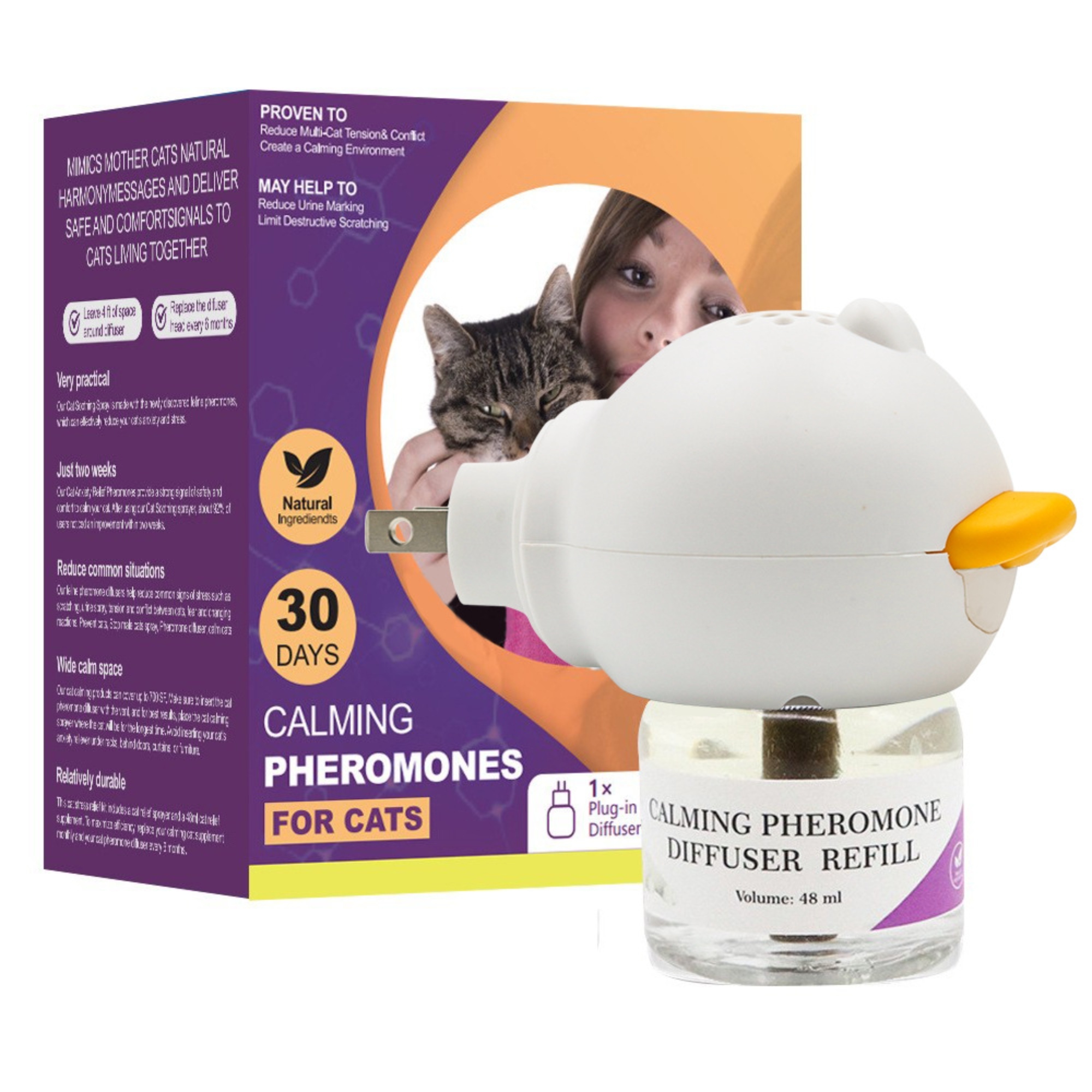 Liquide apaisant et calmant standard américain pour chat (1 unité + 1 liquide)