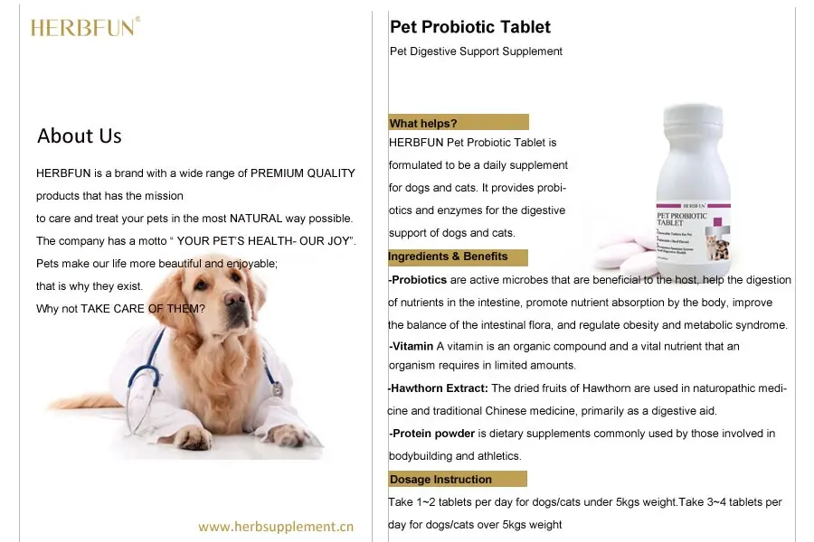 ペットのプロバイオティクスは、犬と猫の消化促進と体重増加のための栄養タブレットを噛む