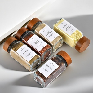 M Hot Glass <strong>Jars</strong> 4oz 120ml Clear BBQ Salt and Pepper <strong>Grinder</strong> Empty Square Spice Bottles With Shaker Lids and Airtight Bamboo Cap