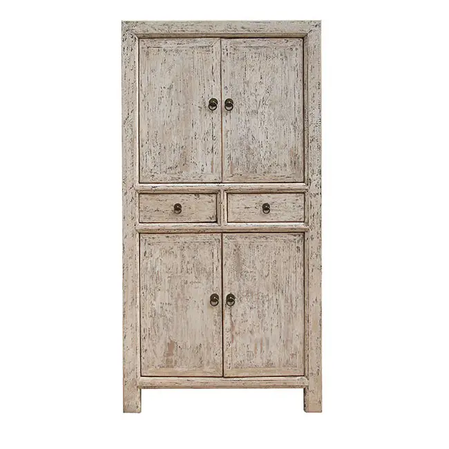 Chinese Antique Solid Wooden Shabby Chic Painted Bedroom Storage Wardrobe Furniture