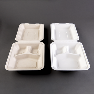 PFAS içermeyen 8 inç Bagasse 3-Compt kapaklı kutu mikrodalga mevcut biyobozunur tek kullanımlık 3-Compt kapaklı kutu - Product Image 1