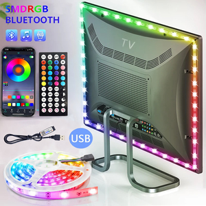 16.4FT ชุดไฟทีวีสร้างบรรยากาศอัจฉริยะกล่องดนตรีซิงค์สีรีโมทคอนโทรลไฟ LED แบ็คไลท์ LED แถบไฟ RGB LED 60 80