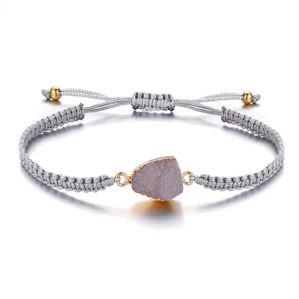 Pulsera de la amistad de algodón trenzada ajustable hecha a mano con piedras naturales, a granel