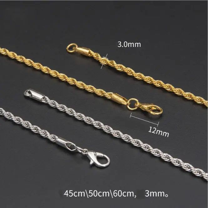 3.0mm silver thick iron rope chain necklace