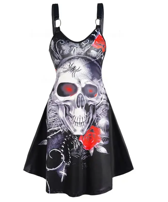 New Gothic style Halloween party devil wings printed dress costume di Halloween da donna