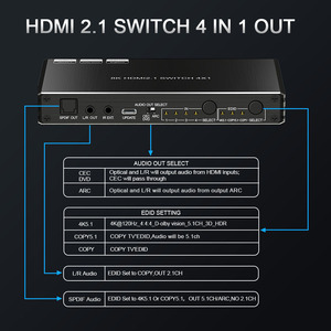 <strong>4</strong> Port Hdmi <strong>Switch</strong> HDMI 8K60Hz with EDID ARC, <strong>4</strong> PCs <strong>1</strong> Monitor Support USB 3.0 Audio Out 4x1 <strong>KVM</strong> <strong>Switches</strong>