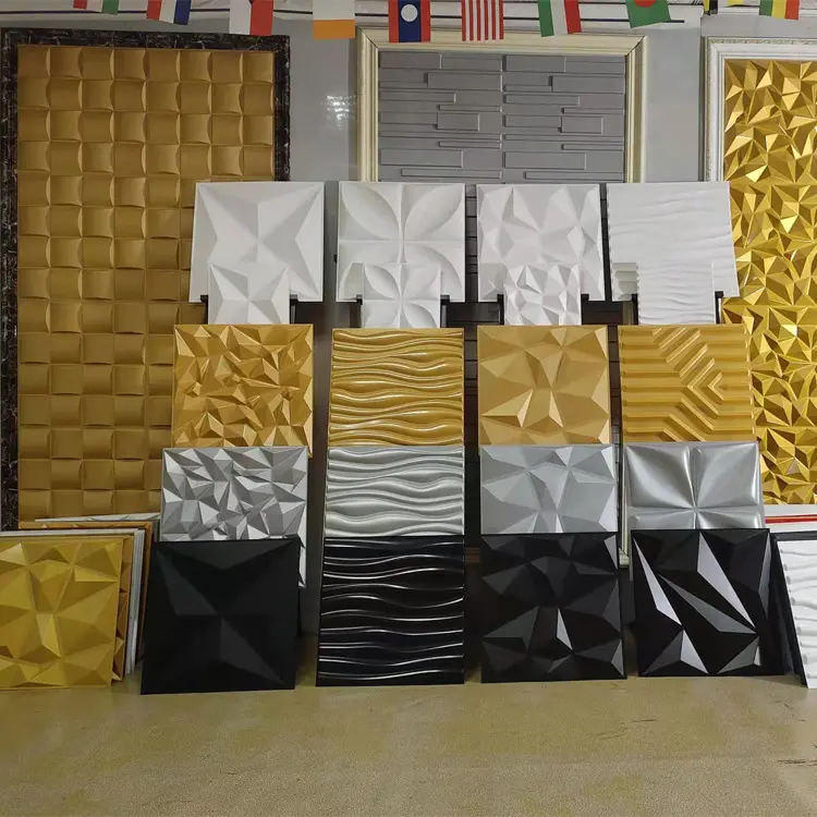 Paneles de pared impermeables para interior de baño, paneles dorados para interior, de fábrica, 3d