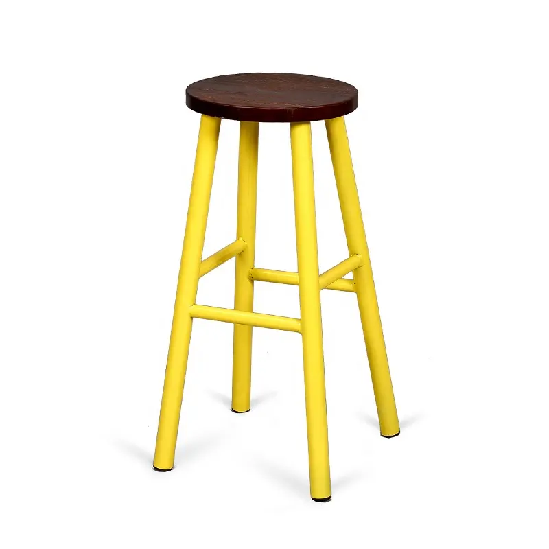 Tabouret de bar européen en bois massif noir tabouret de bar simple rouge rétro tabouret de bar jaune coloré