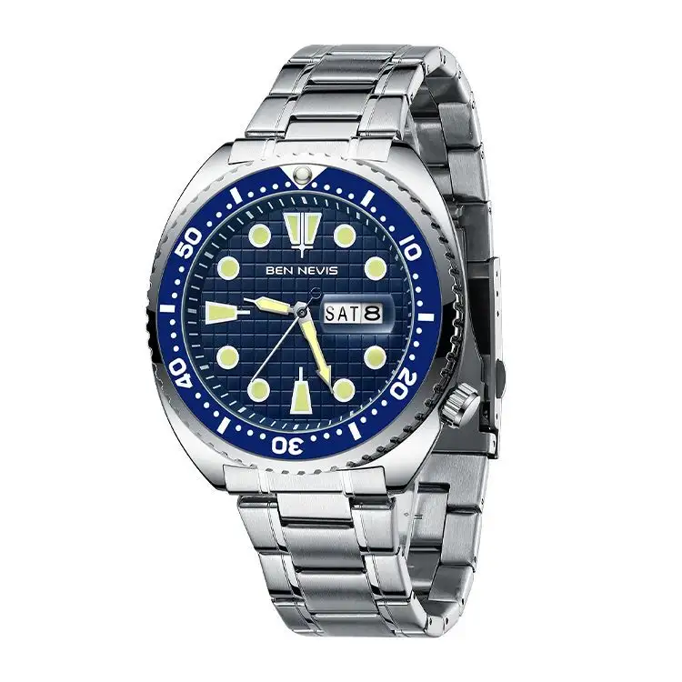 Jam tangan bisnis santai pria, gelang baja tahan karat mewah, kreativitas mode tangan bercahaya, jam tangan kuarsa tanggal