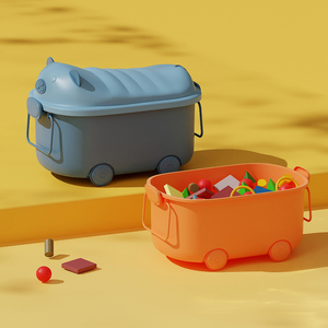 Küçük boy karikatür hayvan tasarım oyuncak depolama gövdeleri tekerlekler ile şeffaf plastik saklama kabı organizatör - Product Image 5