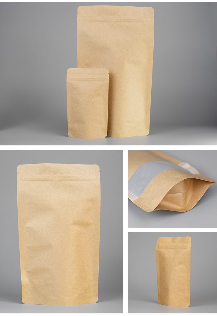 Kraft Paper Home Compostable Stand Up Pouch For Coffee Beans Or Powder Food Packaging