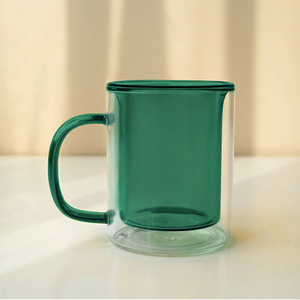 Renk kolu ile 350ml 11.8oz koyu yeşil kupa yalıtımlı cam cam kupa termal cam kupa fincan