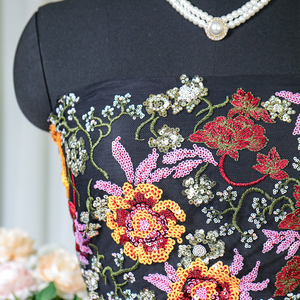 Kain renda bunga bordir jala bunga multi Warna penuh untuk gaun malam tas ransel dengan batang bordir datar - Product Image 2