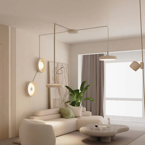 Sistema de iluminación de riel LED suspendido decorativo con cono LED envuelto en tela 600 450 para diseño interior moderno - Product Image 1