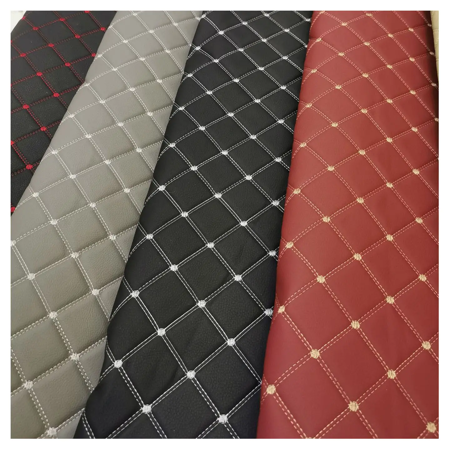 Yüksek kalite 3 mm kalınlaşmak köpük Embroid döşeme PVC araba koltuğu sahte sentetik deri araba başlık kapakları için kanepe