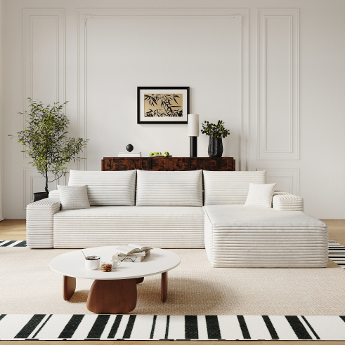 Chaise longue orientée à droite + 2 places (Blanc)