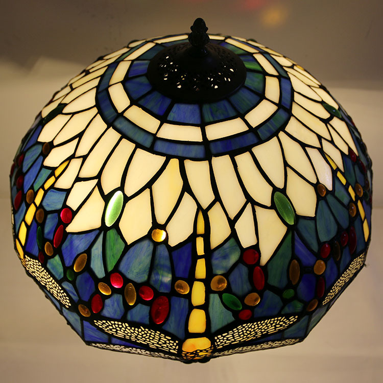 LongHuiJing 16Inch Tiffany-style Blue Dragonfly Table Lamp with Lighted Base