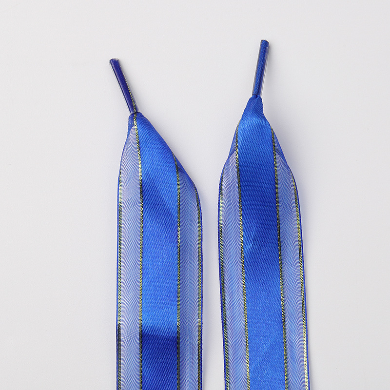 Dark blue bronzing striped shoelaces