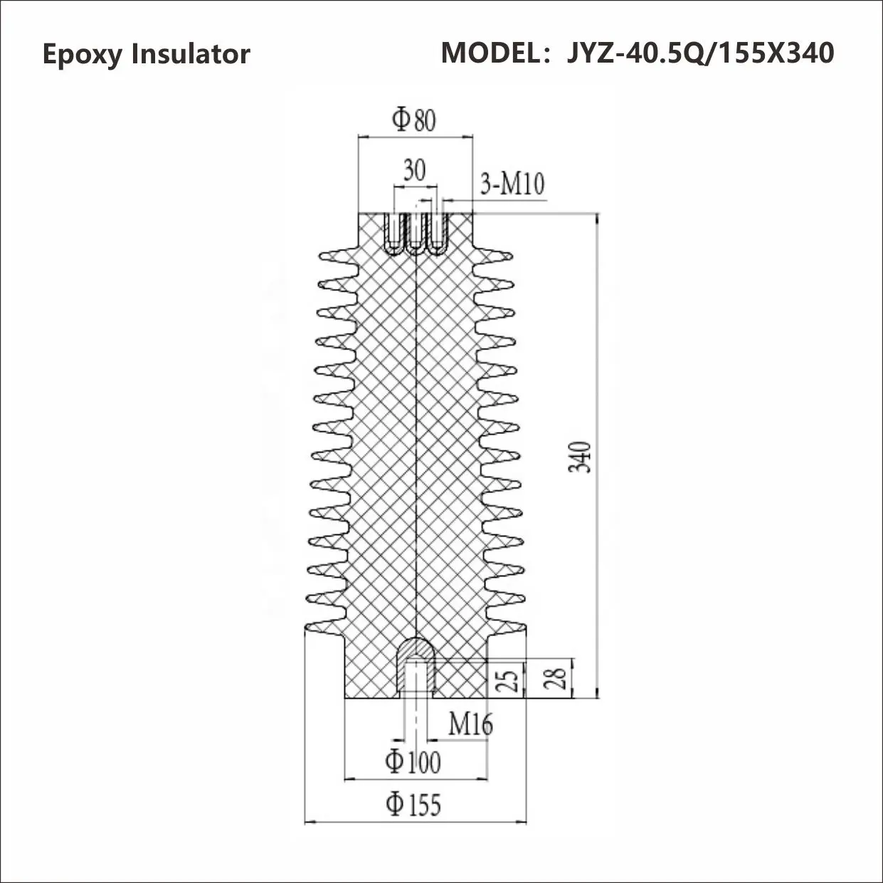 Materiais de isolamento resina epóxi 155x340, isoladores de alta tensão, isolador de suporte