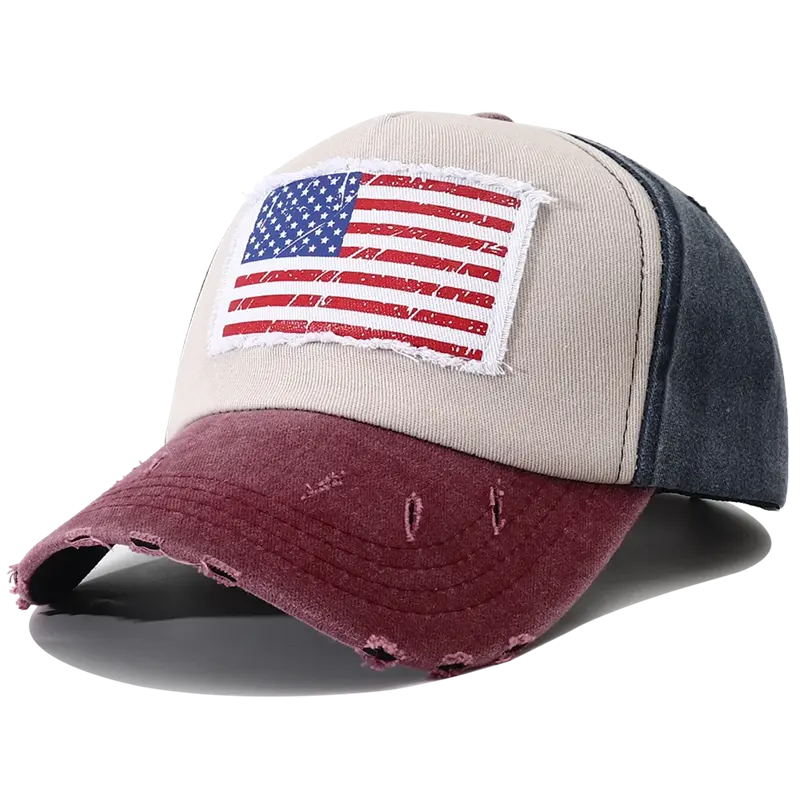 Nuevo diseñador Bandera de EE. UU. Gorra de béisbol bordada Vintage 5 Panel Sombreros de béisbol al por mayor