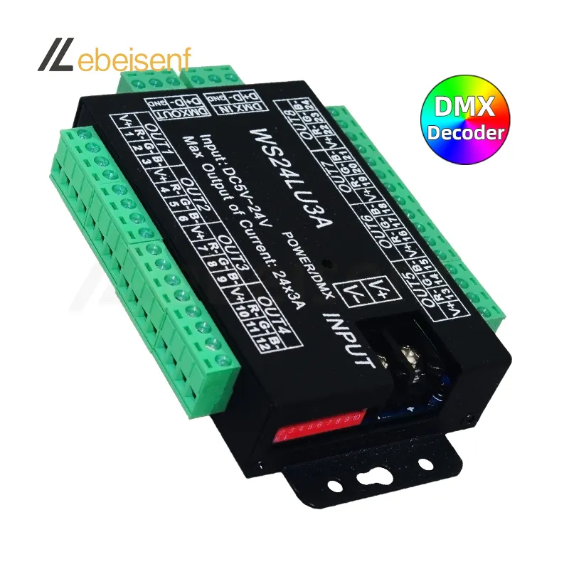 24CH DMX512 컨트롤러 디코더 RGB 컨트롤러 LED 스트립 모듈 덤프 노드 WS24LU3A 24V LED 디코더 정전압 공통 양극