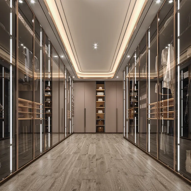 Placard walk in en aluminium design de mobilier de chambre à coucher personnalisé avec îlot walk-in marche armoire moderne placard