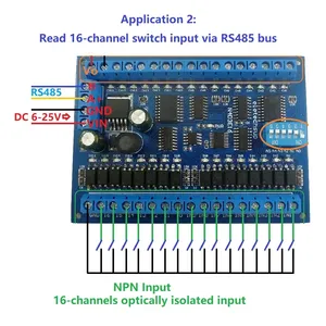 16DI-16DO DC 9 V 12 V 24 V RS485 Modbus RTU Ferngesteuertes IO-Board-Schalter Eingang-Ausgang-Modul für Touch Panel PLC Relais LED - Product Image 6