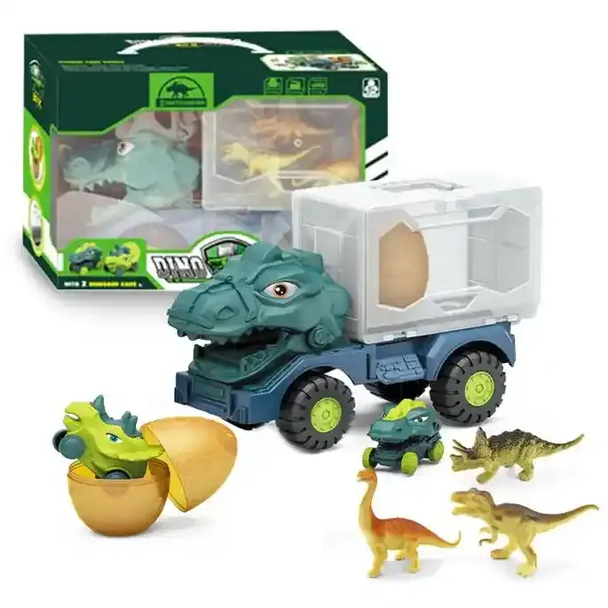 Nuevo transporte almacenamiento tobogán vehículos juguete conjunto dinosaurio camión portador coches huevo