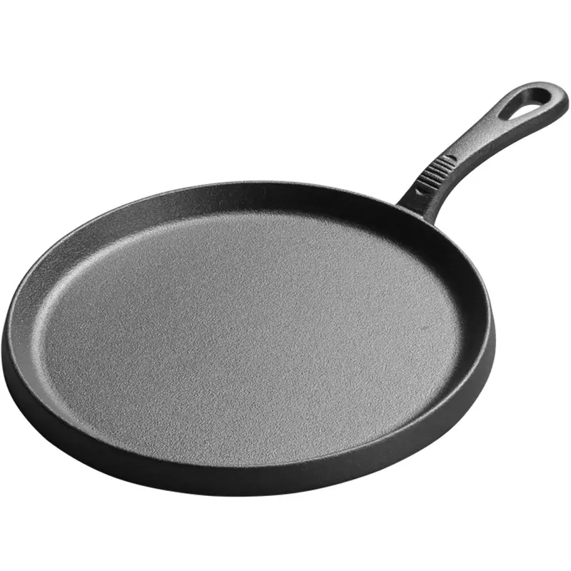 MU 25cm Nueva Venta caliente sartén de fondo plano Sartén de hierro fundido con asa Utensilios de cocina Ronda Pizza Filete Sartén