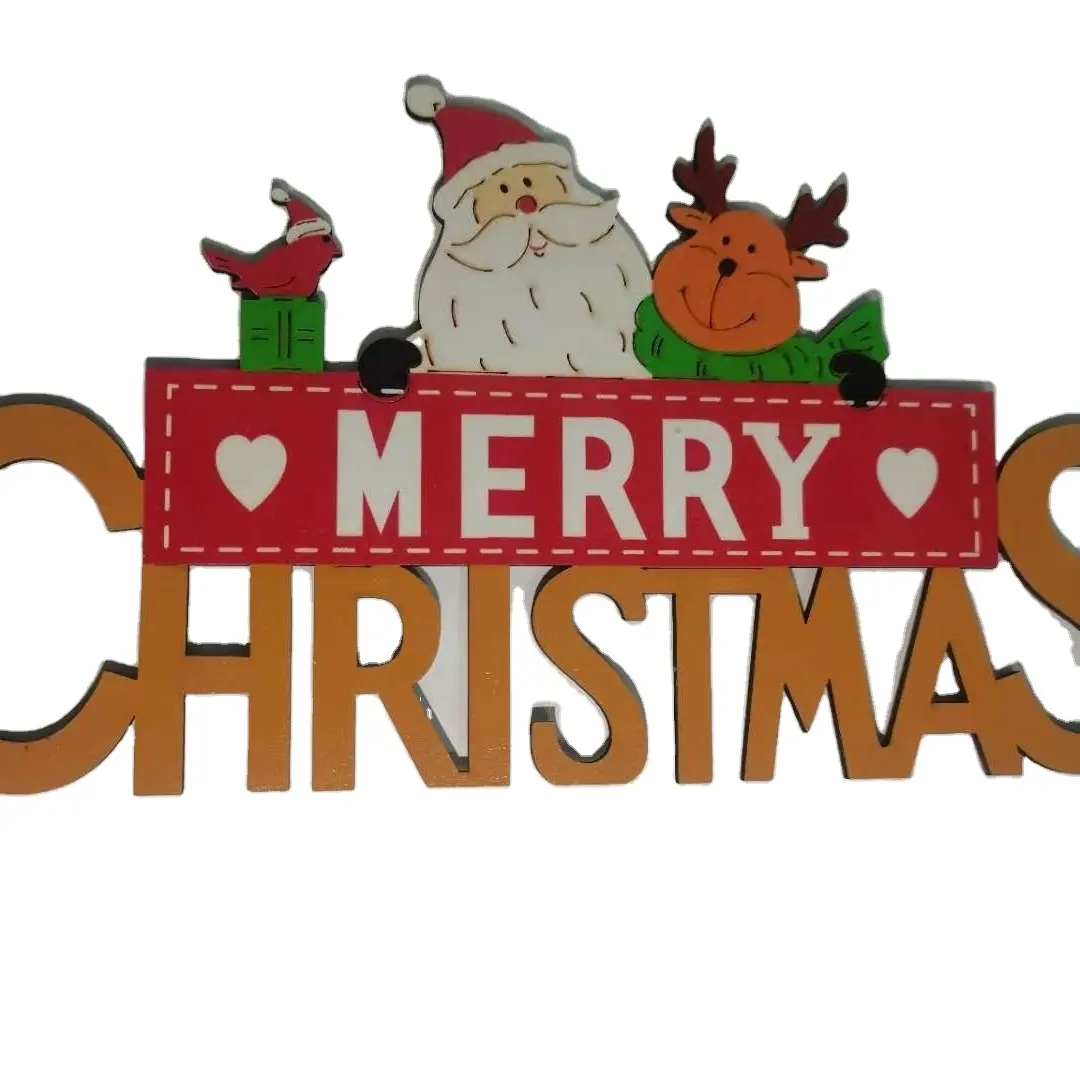 Christmas laser wooden English letter ornaments Santa Claus snowman decoration wooden crafts ornaments