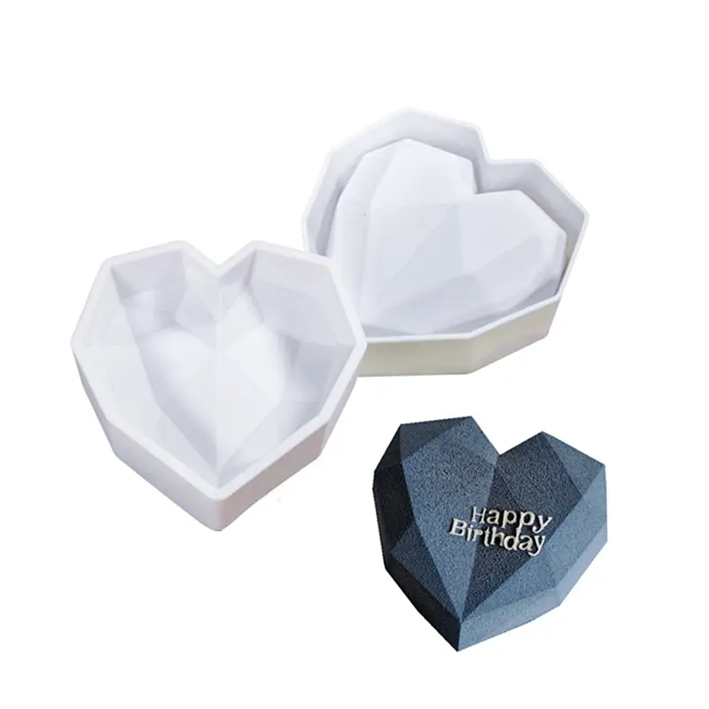 Moldes de silicona con forma de corazón de amor de diamante 3D, moldes de silicona para Mousse, pan y pasteles para fiesta y boda