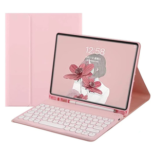 用于iPad Pro 11 10.2 9.7 2021 2020 2018空气4 3 2 Air4 Air3 Air2的支架盖外壳圆形钥匙无线键盘，带铅笔插槽 - Product Image 5