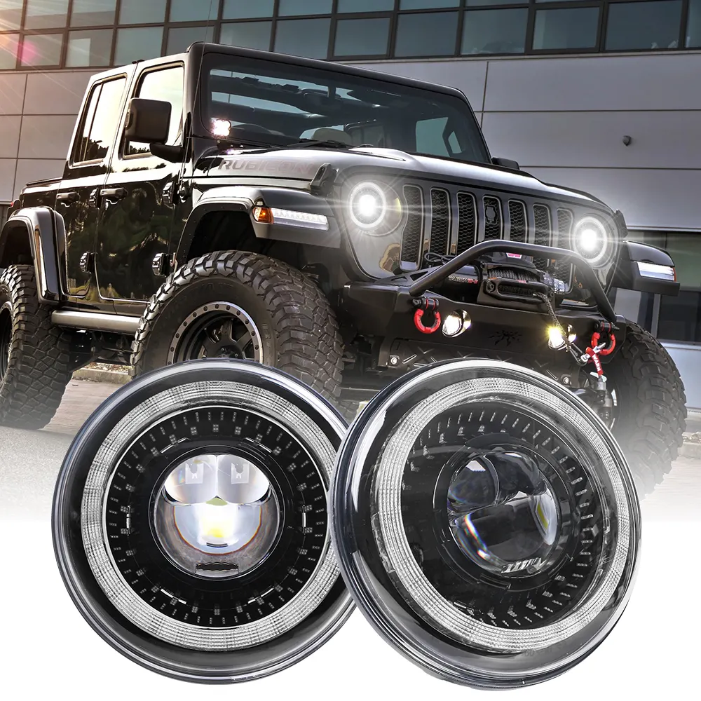 Oem Halo Ring Round 7 Pulgadas Ronda Faros Car 7inch Led Headlight For Jeep Wrangler Led Headlights For Car