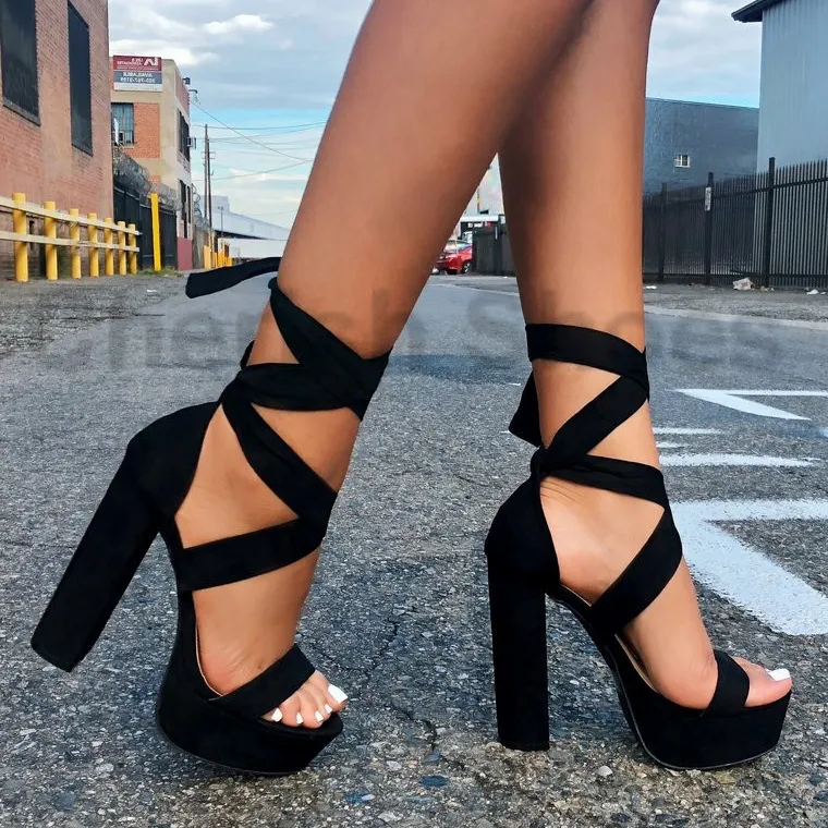 Sandalias de bloque alto para mujer, tacones con cordones, al por mayor a la moda Zapatos Rojos, recién llegado, último diseño, Sexy, personalizar mujeres maduras, goma PU