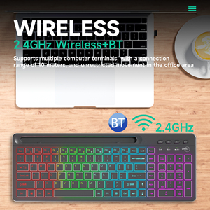 2,4G para Bluetooth RGB teclado silencioso ratón Combo 103 teclas membrana Multimedia inalámbrico para PC ordenador interfaz USB - Product Image 2