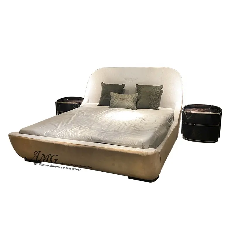 Cabecero de cama de alta calidad con decoración, juegos de cama tamaño Queen y King, marco de cama, juegos de cama de tela de madera para muebles de dormitorio