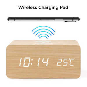 Digitaler Wecker aus Holz, Multifunktions-LED-Wecker aus Holz mit USB-Netzteil Sprach steuerung Timer-Thermometer - Product Image 3