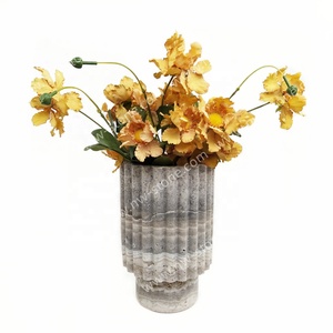 Nanwei Stone Grey Travertine แจกันแกะสลักพร้อมการออกแบบคอลัมน์สำหรับตกแต่งบ้าน - Product Image 5