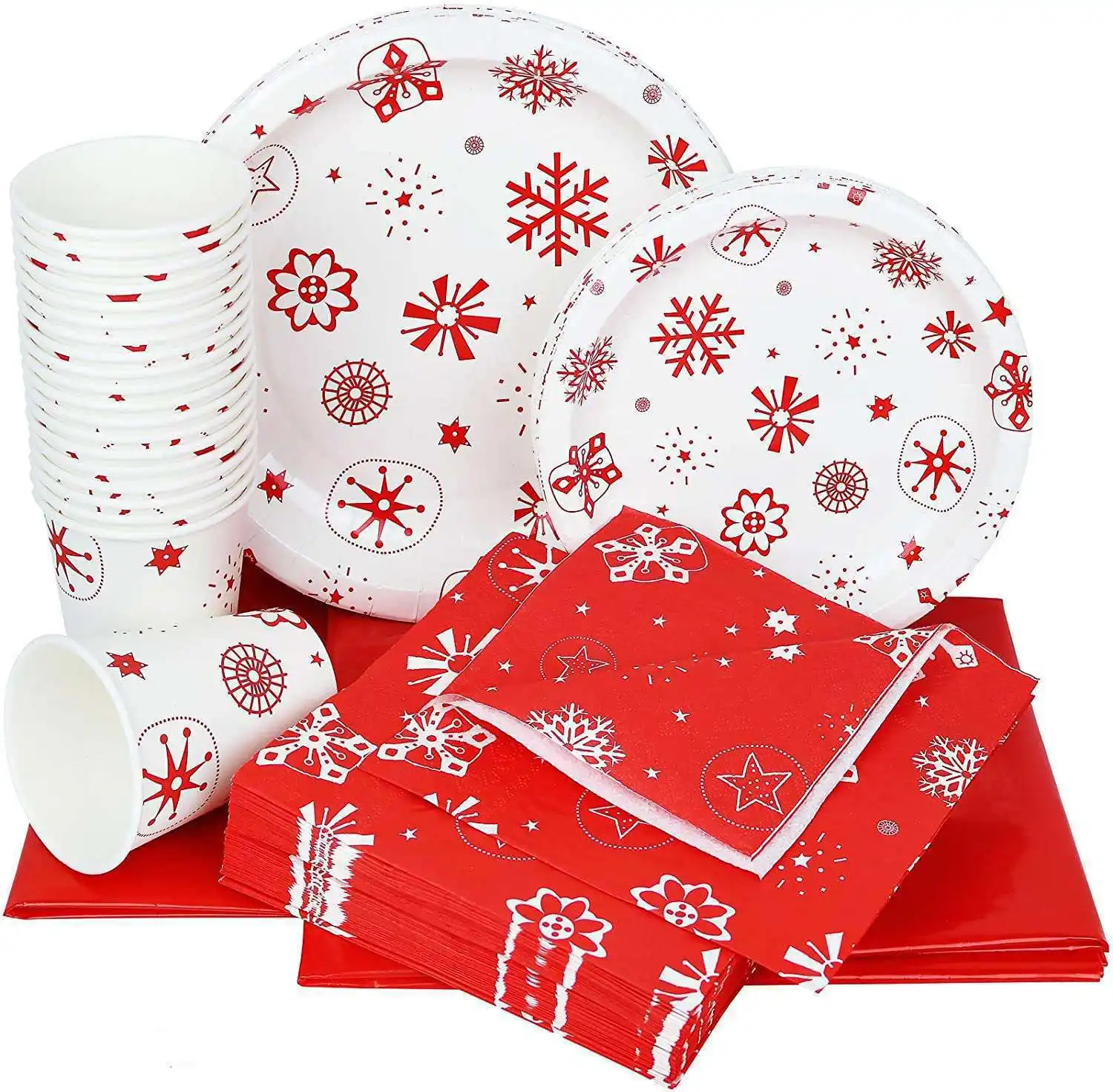 2023 New Christmas Snowflake Disposable Tableware Paper Cup Plate Paper Napkin Birthday Holiday Party Atmosphere Layout Supplies